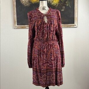 🌸2/$20 Skies are Blue Orange Brown Paisley Print Elastic Waist Dress Size Large